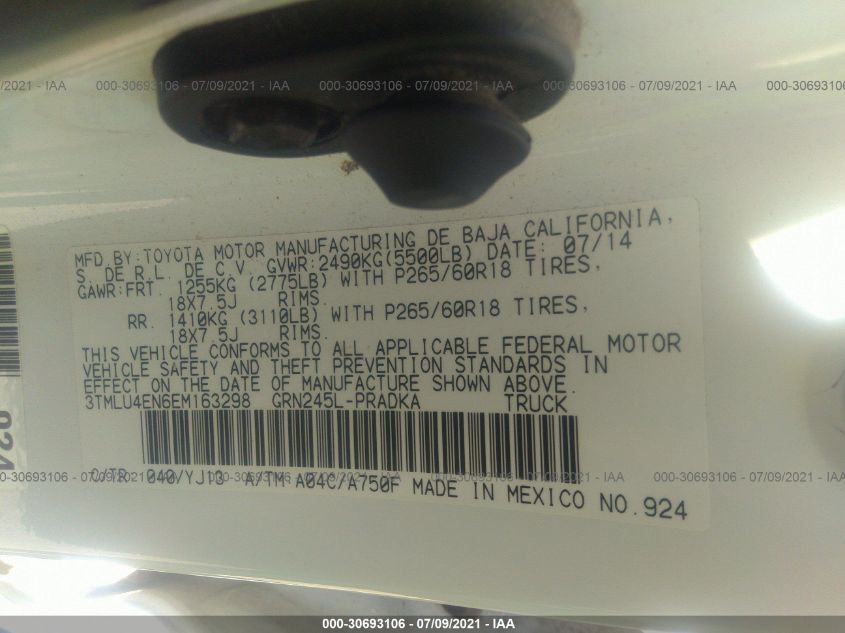 2014 TOYOTA TACOMA 3TMLU4EN6EM163298