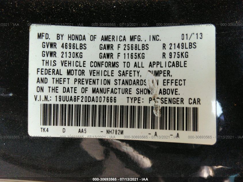 2013 ACURA TL 19UUA8F20DA007666