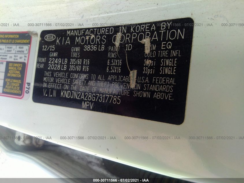 2016 KIA SOUL BASE KNDJN2A28G7317785