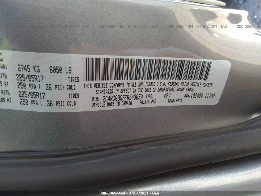 2015 DODGE GRAND CARAVAN AMERICAN VALUE PKG 2C4RDGBG5FR543650