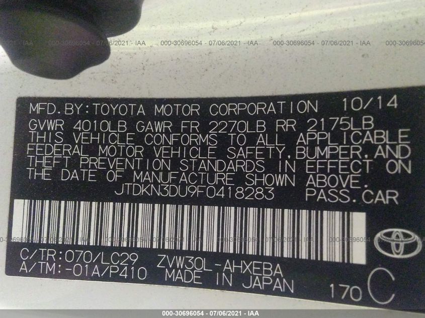 2015 TOYOTA PRIUS FOUR JTDKN3DU9F0418283