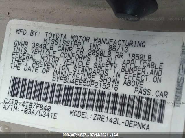 2013 TOYOTA COROLLA LE 5YFBU4EE5DP215216