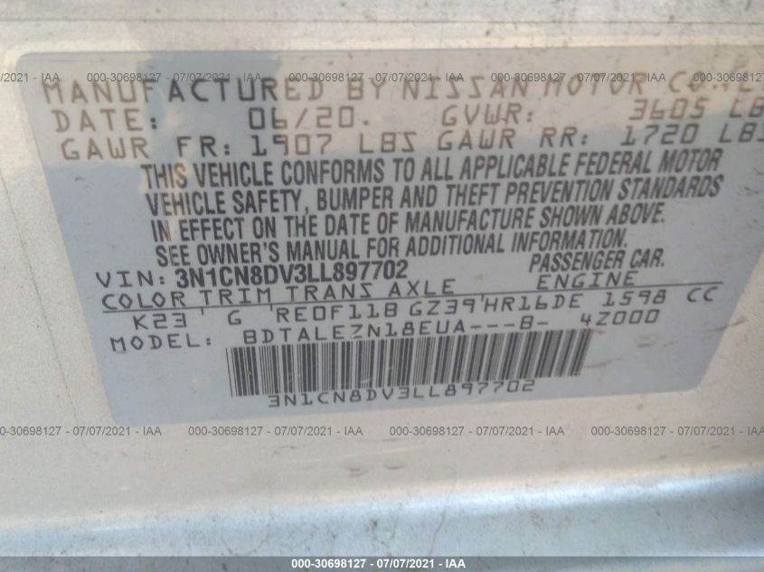 2020 NISSAN VERSA S 3N1CN8DV3LL897702