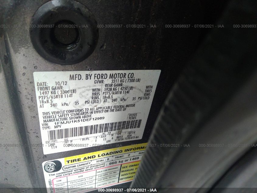 2013 FORD EXPEDITION LIMITED 1FMJU1K51DEF12989