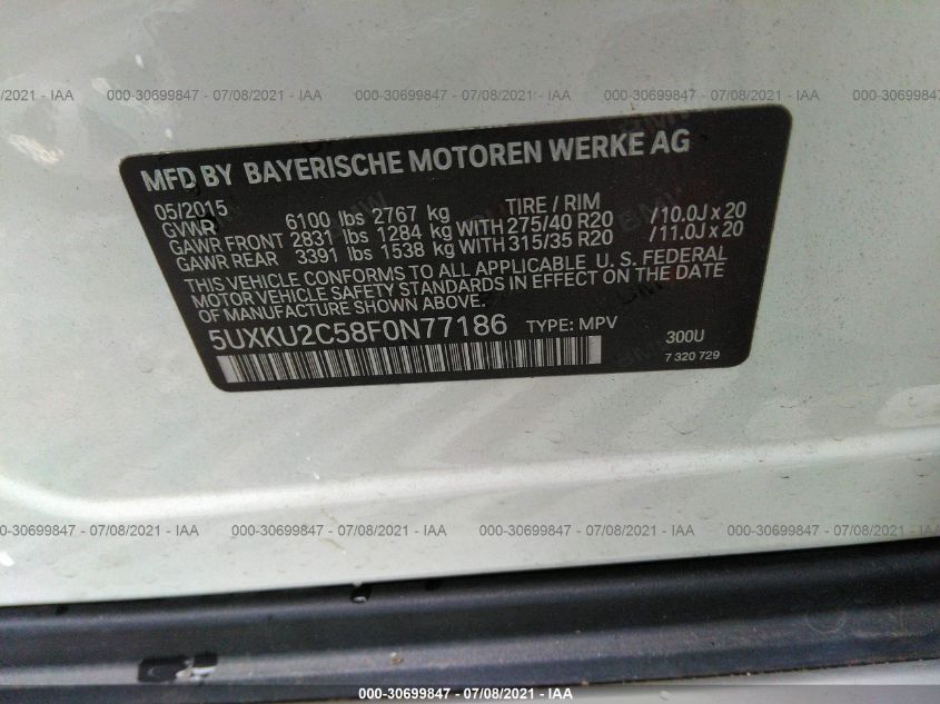 2015 BMW X6 XDRIVE35I 5UXKU2C58F0N77186