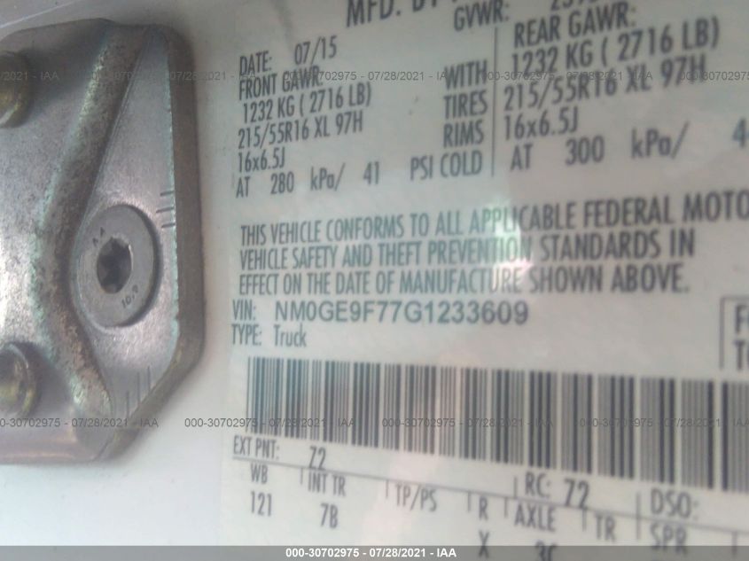 2016 FORD TRANSIT CONNECT WAGON XLT NM0GE9F77G1233609