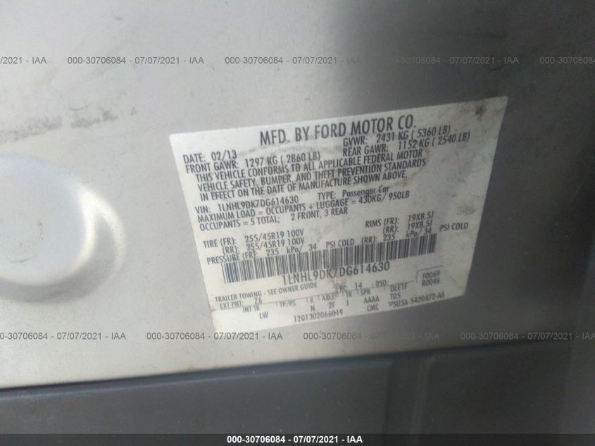 2013 LINCOLN MKS 1LNHL9DK7DG614630