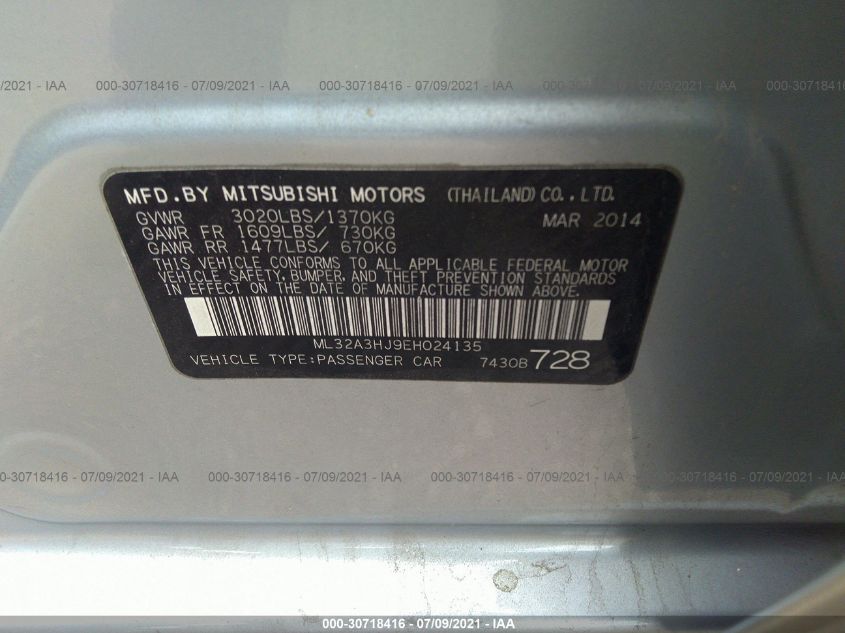 2014 MITSUBISHI MIRAGE DE ML32A3HJ9EH024135