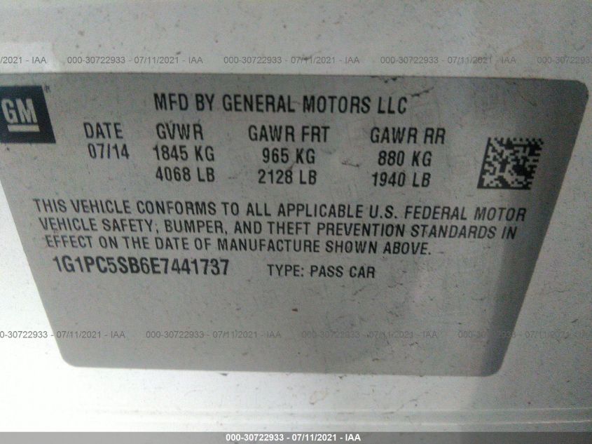 2014 CHEVROLET CRUZE 1LT 1G1PC5SB6E7441737
