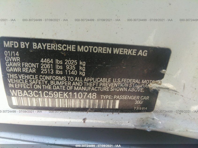 2014 BMW 3 SERIES 328I WBA3C1C59EK110748