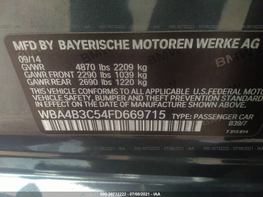 2015 BMW 435I GRAN COUPE XDRIVE - WBA4B3C54FD669715