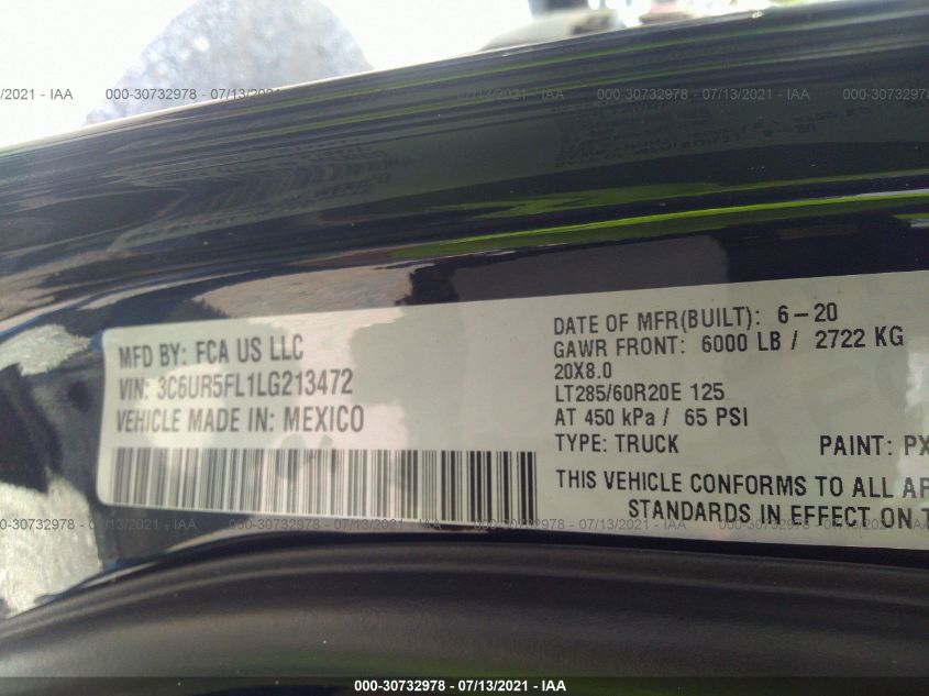 2020 RAM 2500 LARAMIE 3C6UR5FL1LG213472
