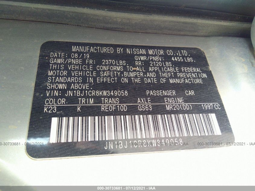 2019 NISSAN ROGUE SPORT SV JN1BJ1CR8KW349058