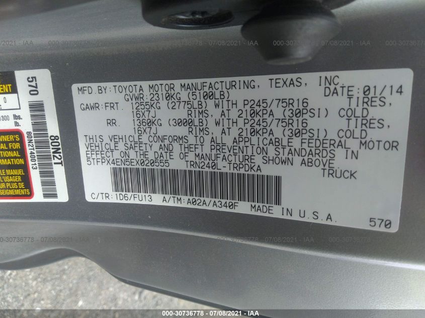 2014 TOYOTA TACOMA 5TFPX4EN5EX020555