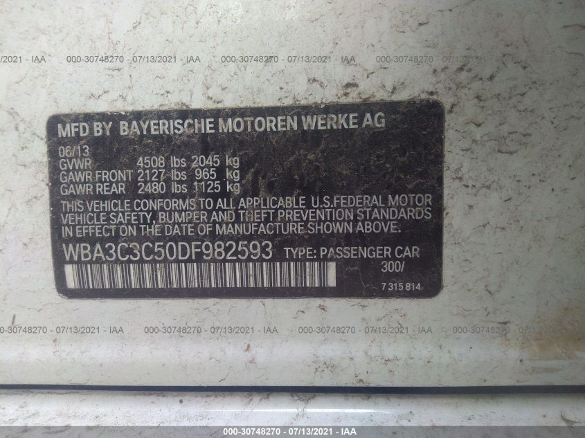 2013 BMW 3 SERIES 320I XDRIVE WBA3C3C50DF982593