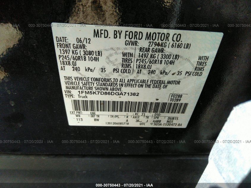 2013 FORD EXPLORER XLT - 1FM5K7D86DGA71382