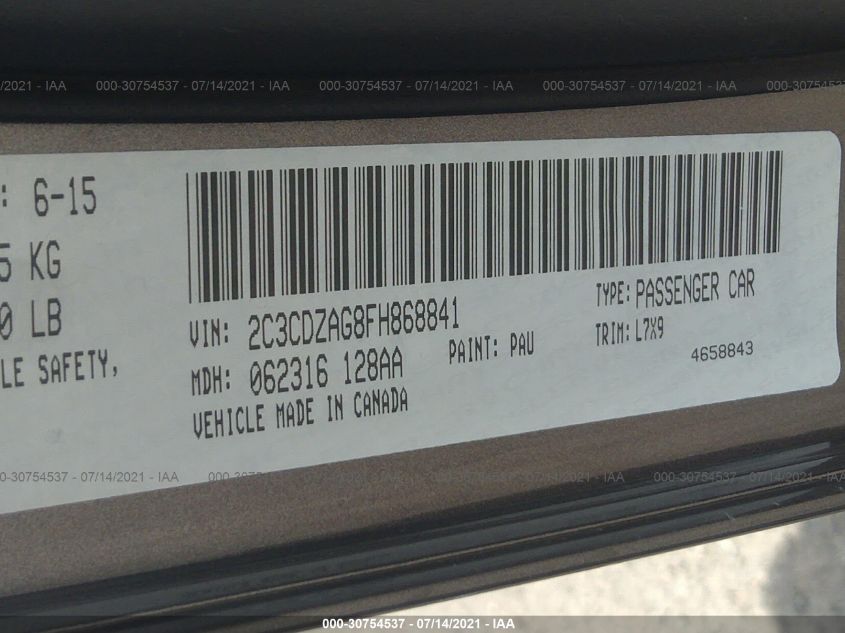 2015 DODGE CHALLENGER SXT 2C3CDZAG8FH868841