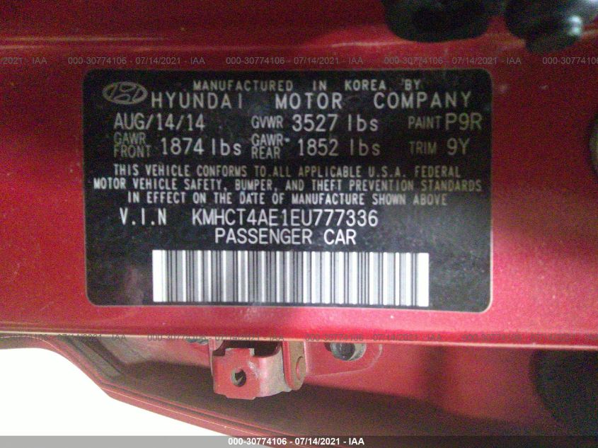 2014 HYUNDAI ACCENT GLS KMHCT4AE1EU777336