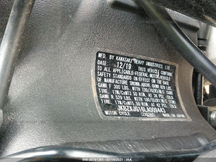 2020 KAWASAKI ZX636 K JKBZXJG16LA009443