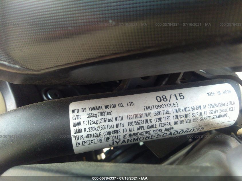 2016 YAMAHA FZ07 JYARM06E5GA006035