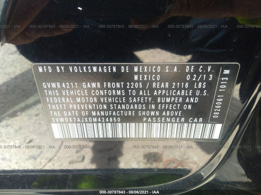 2013 VOLKSWAGEN JETTA SEDAN SE W/CONVENIENCE/SUNROOF 3VWDX7AJXDM424850