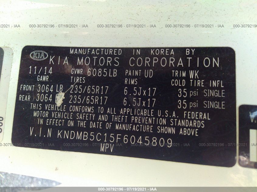 2015 KIA SEDONA LX KNDMB5C15F6045809