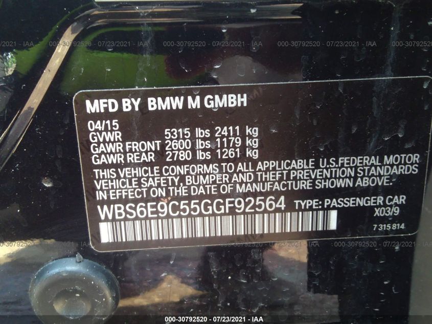 2016 BMW M6 - WBS6E9C55GGF92564