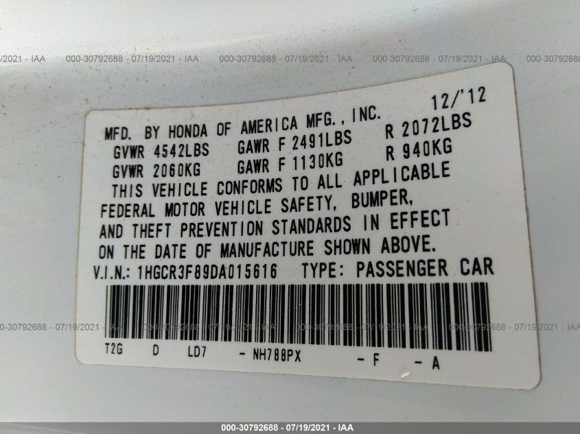 2013 HONDA ACCORD SDN EX-L 1HGCR3F89DA015616