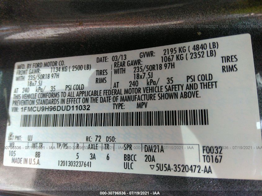 2013 FORD ESCAPE SEL 1FMCU9H96DUD11032