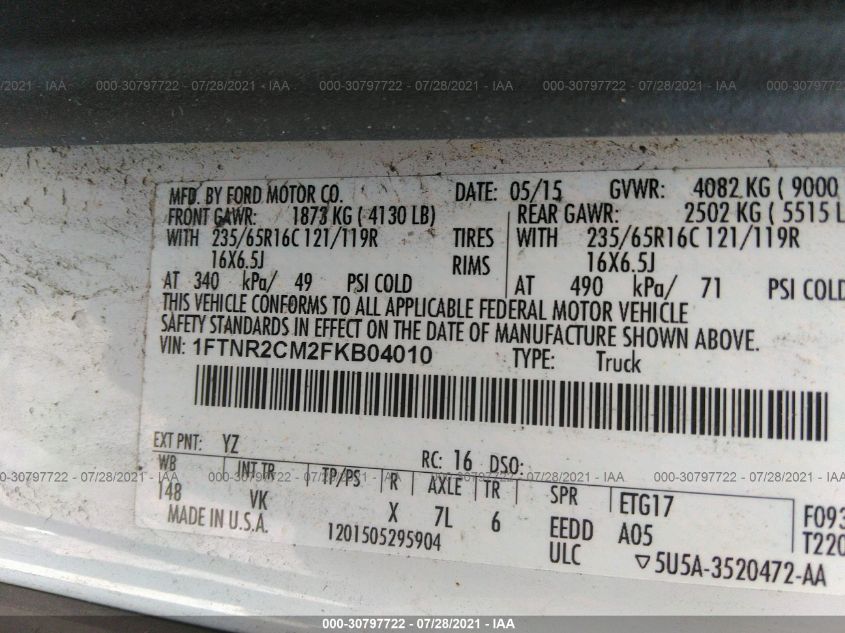 2015 FORD TRANSIT CARGO VAN 1FTNR2CM2FKB04010