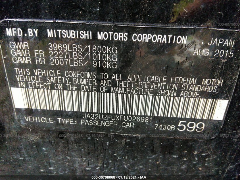 2015 MITSUBISHI LANCER ES JA32U2FUXFU026981