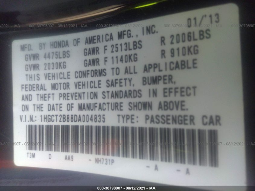 1HGCT2B88DA004835 - 2013 Honda Accord Ex-l V6 - #null