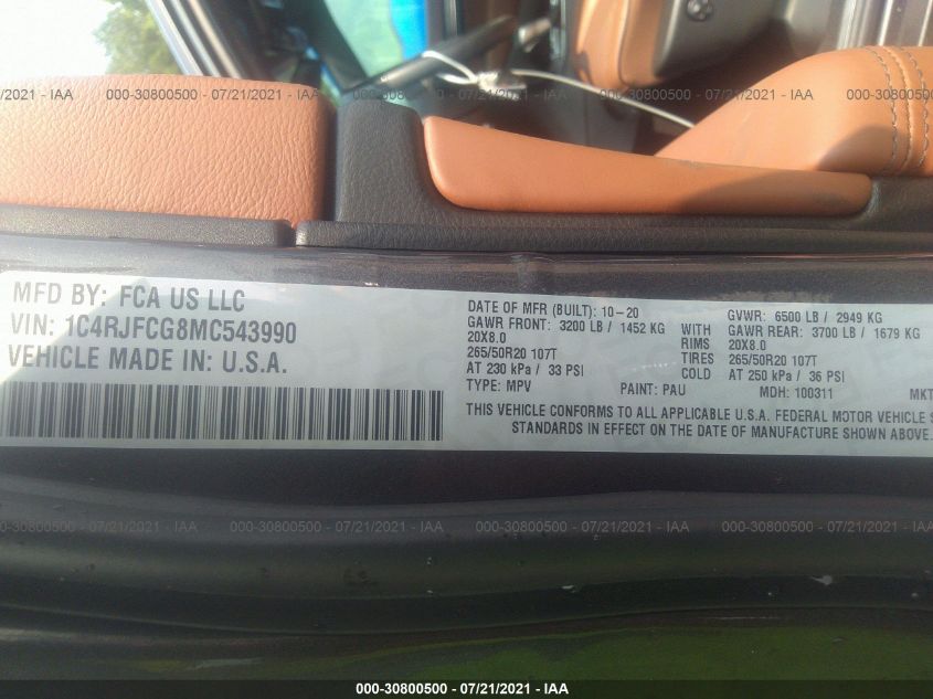 2021 JEEP GRAND CHEROKEE OVERLAND 1C4RJFCG8MC543990