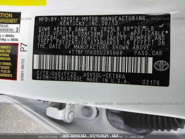 2013 TOYOTA CAMRY L/LE/SE/XLE 4T1BF1FK0DU285668