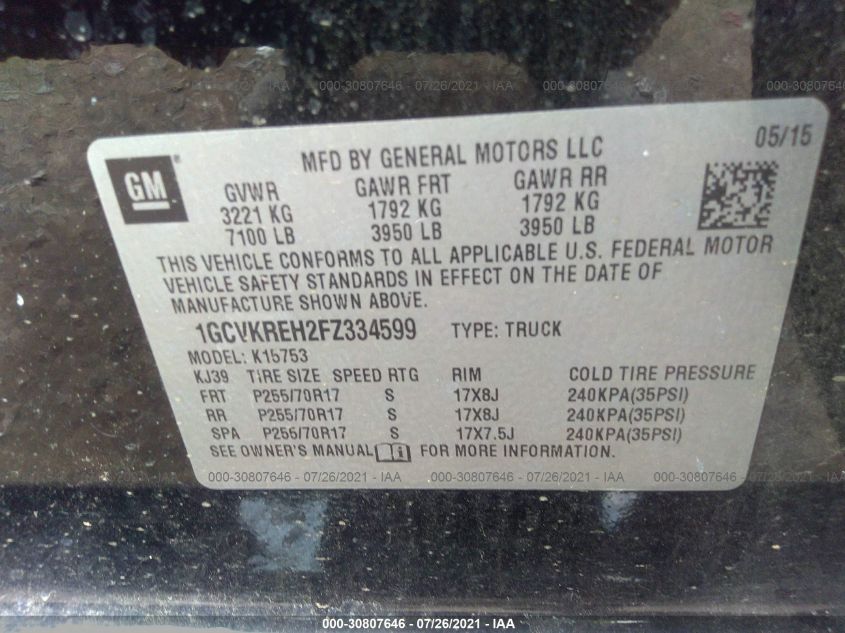 2015 CHEVROLET SILVERADO 1500 LT 1GCVKREH2FZ334599