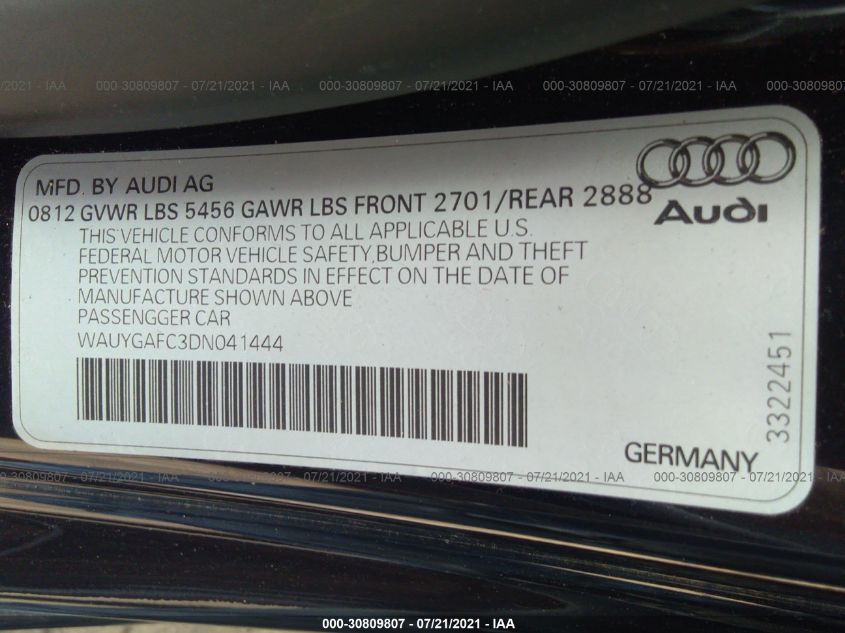 2013 AUDI A7 3.0 PREMIUM PLUS WAUYGAFC3DN041444