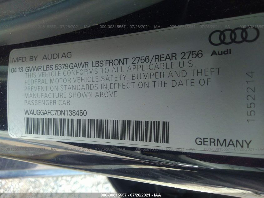 2013 AUDI A6 3.0T PREMIUM PLUS WAUGGAFC7DN138450