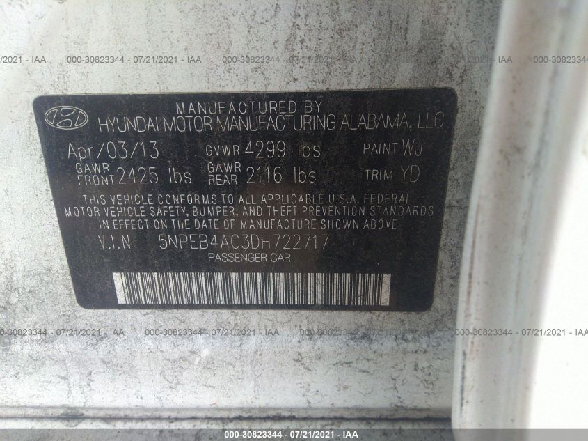 2013 HYUNDAI SONATA GLS PZEV 5NPEB4AC3DH722717