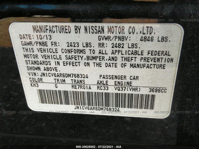 2013 INFINITI G37 SEDAN X JN1CV6AR6DM768324