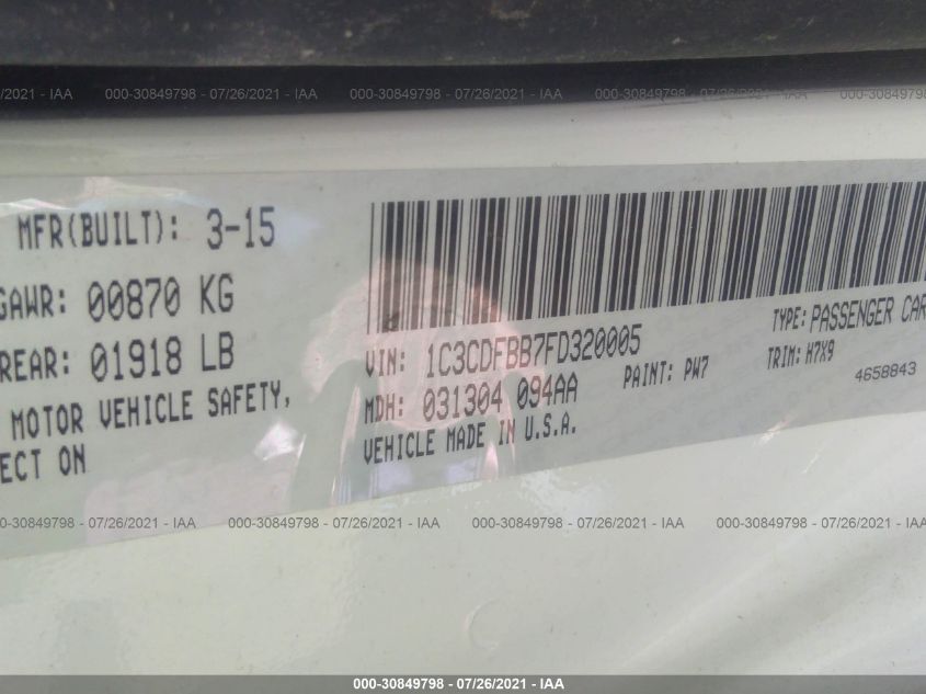 2015 DODGE DART SXT 1C3CDFBB7FD320005