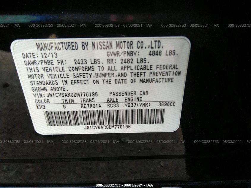 2013 INFINITI G37 SEDAN X JN1CV6AR0DM770196