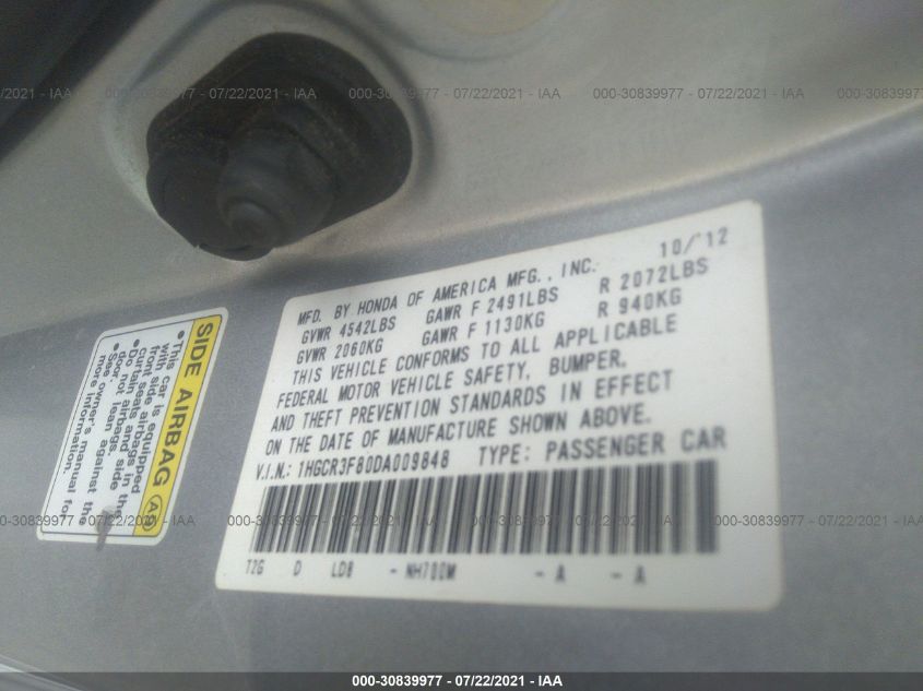 2013 HONDA ACCORD SDN EX-L 1HGCR3F80DA009848