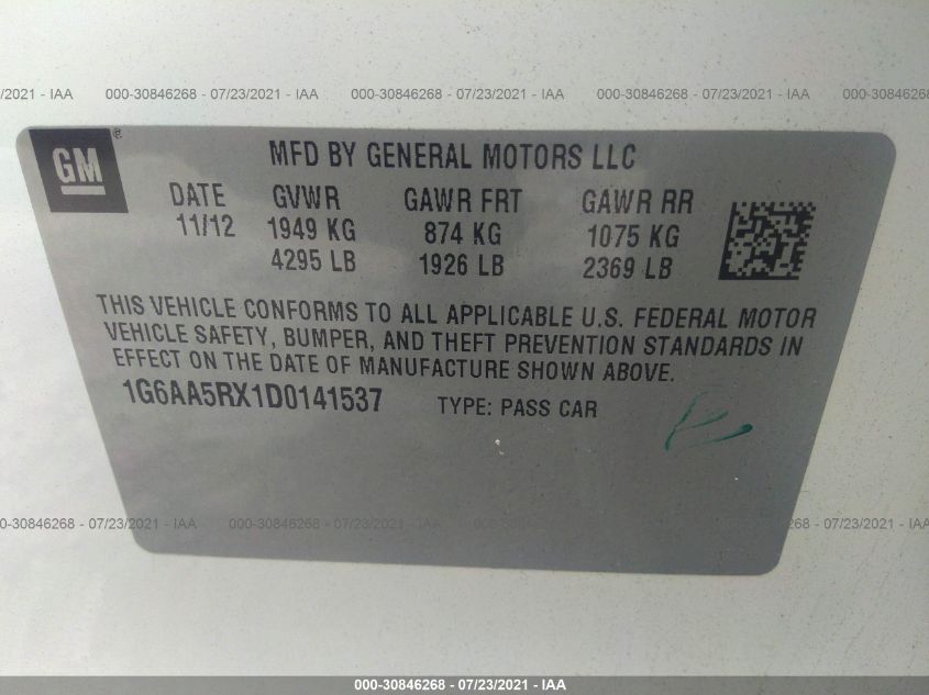 2013 CADILLAC ATS 1G6AA5RX1D0141537
