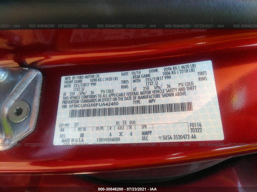 2015 FORD ESCAPE SE 1FMCU0GX6FUA42450