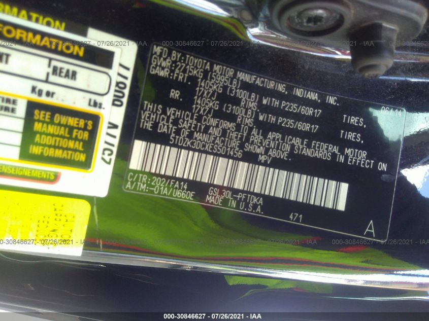 2014 TOYOTA SIENNA L 5TDZK3DCXES501456