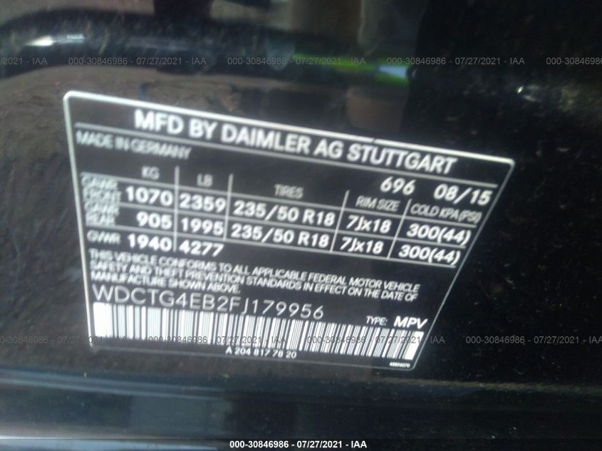 2015 MERCEDES-BENZ GLA-CLASS GLA 250 WDCTG4EB2FJ179956