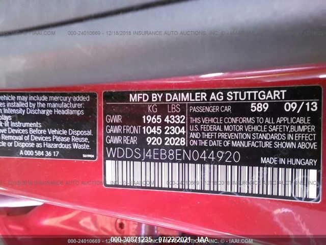 2014 MERCEDES-BENZ CLA-CLASS CLA 250 WDDSJ4EB8EN044920
