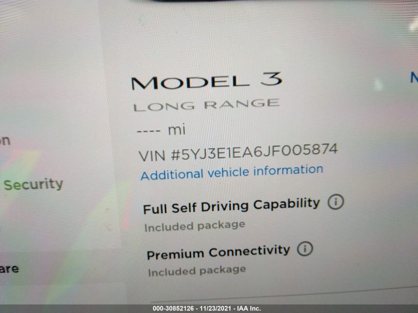 2018 TESLA MODEL 3 RANGE BATTERY 5YJ3E1EA6JF005874