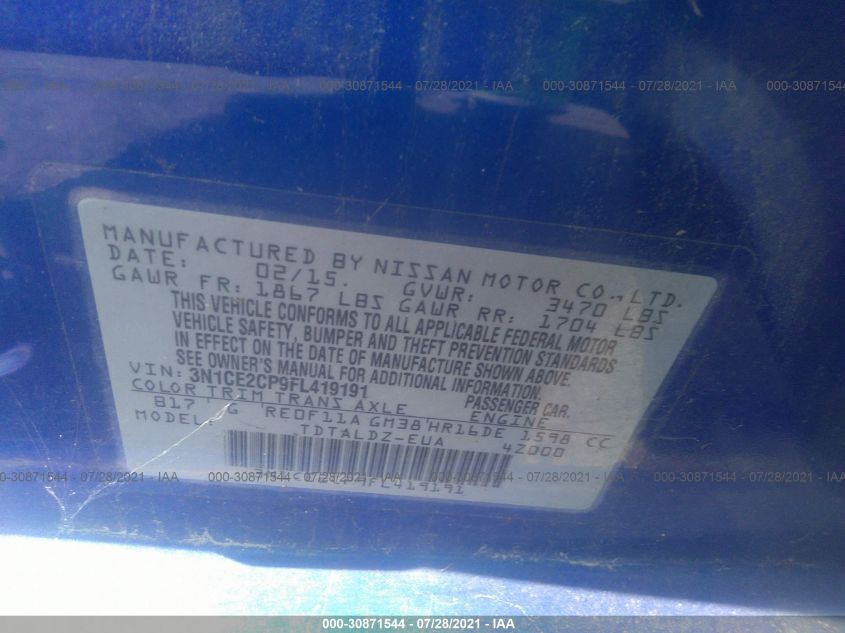 2015 NISSAN VERSA NOTE SV 3N1CE2CP9FL419191