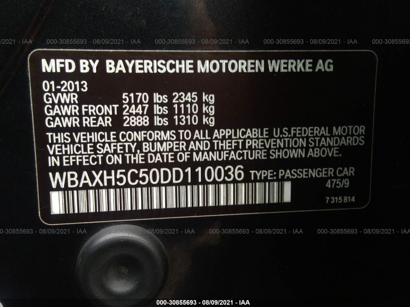 2013 BMW 5 SERIES 528I XDRIVE WBAXH5C50DD110036